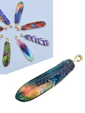 🔴 5 for $10 ONE Colorful Enamel Feather-Shaped Pendant Charm Bohemian Style